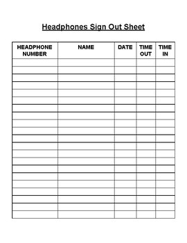 Preview of Headphones Sign Out Sheet