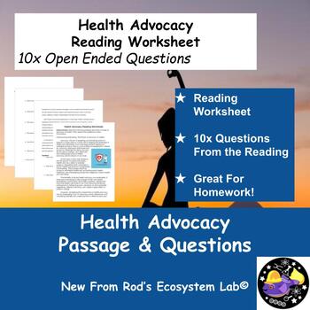 Preview of Health Advocacy Reading Worksheet **Editable**