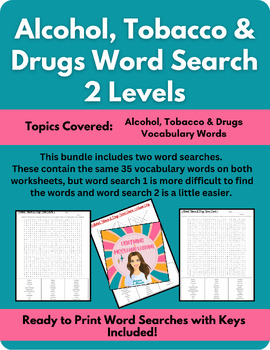 Preview of Health: Alcohol, Tobacco & Drugs Word Search (2 levels)