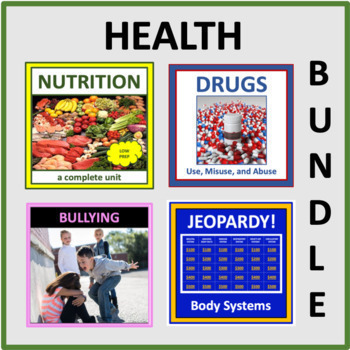 Preview of Health Bundle - Nutrition, Drugs, Bullying, and Body Systems Jeopardy