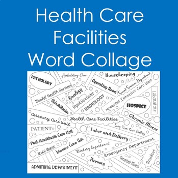 Preview of Health Care Facilities Word Collage (Coloring, Health Sciences, Nursing)