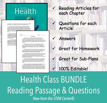 Preview of Health Class Bundle - Reading Passage and Questions with Answers (EDITABLE)