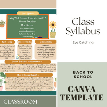 Preview of Health Class Syllabus Template- short and sweet