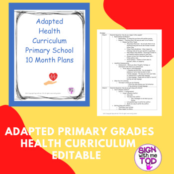 Preview of Health Curriculum 10 Month Plans - Primary Level - Adapted & Editable