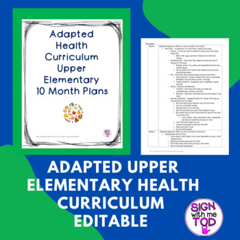 Preview of Health Curriculum 10 Month Plans - Upper Elementary - Adapted & Editable