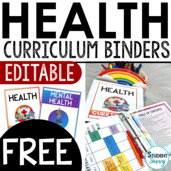 Preview of Health Curriculum Binder Covers, Spines, Tabs, Dividers | Health Free