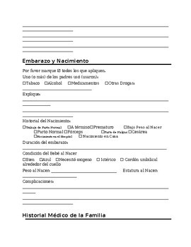 Health & Developmental Questionnaire (Early Childhood) Spanish | TPT