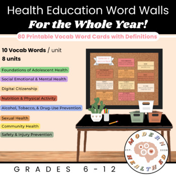 Preview of Health Education Word Walls for the Entire Year! Ready to Print Bulletin Boards 