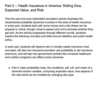 Preview of Health Insurance in America Part 2: Probability Rules and Binomial Distribution