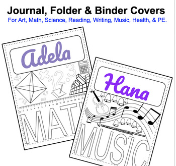 Preview of Journal, Folder & Binder Covers for: Art, Math, Science, Reading, Writing & more