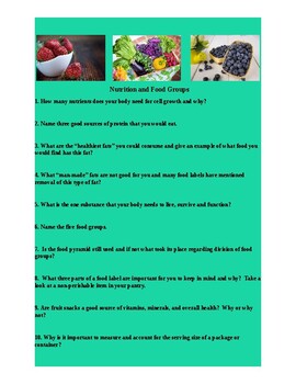 Preview of Health - Nutrition & Diet - Food Group Worksheet