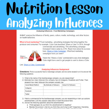 Preview of Health & Nutrition Lesson : Analyzing Influences & Food Marketing Campaigns 
