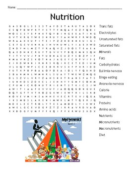 Preview of Health Nutrition Word Search Puzzle Worksheet Sub Plan