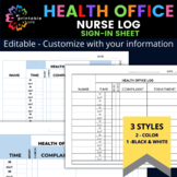 Health Office Log for School Nurse, Student Sign-in Sheet