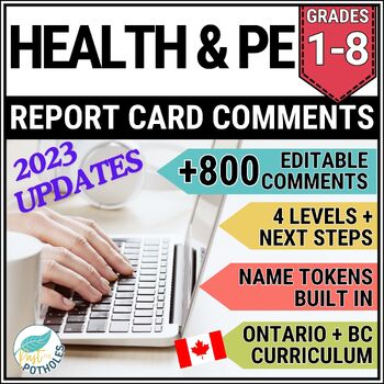 Preview of Ontario Health Physical Education Report Card Comments Grades 1-8 UPDATED +BC
