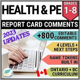 Health Physical Education Report Card Comments Grades 1-8 