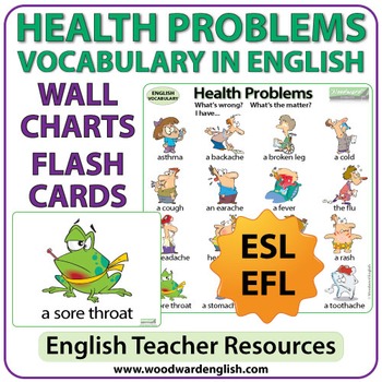 Preview of Health Problems English Vocabulary - ESL Wall Charts - Flash Cards
