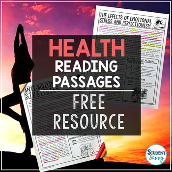 Preview of Health Reading Passages Mental Health Free Resource Comprehension Worksheets