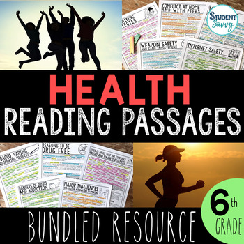 Preview of Health Reading Comprehension Passages | Middle School | Upper Elementary Bundle
