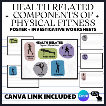Preview of Health Related Components of Physical Fitness Worksheets / Posters, editable