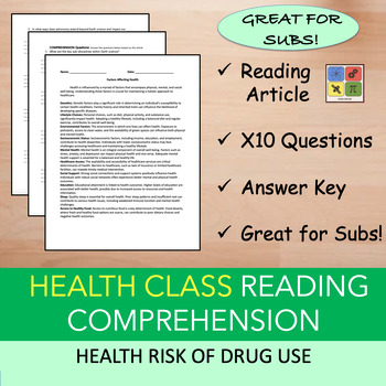Preview of Health Risks of Drug Use - Reading Passage and x 10 Questions (EDITABLE)