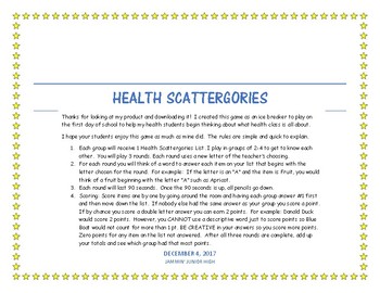 Preview of Health Scattergories