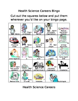 Preview of Health Science Career Cluster Bingo