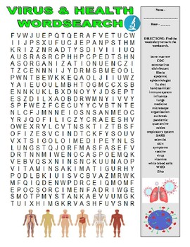 Health & Virus Vocabulary Puzzles (Wordsearch / CC Grid / Key) | TpT
