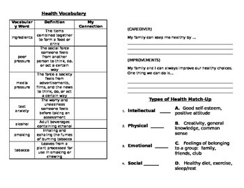 Preview of Health Vocabulary