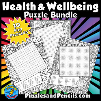 Preview of Health & Wellbeing Word Search Puzzles with Coloring BUNDLE | 10 Puzzles