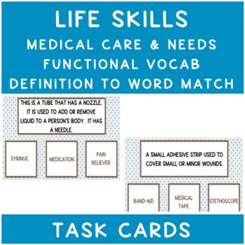 Preview of Health & Wellness Functional Vocab Medical Definition To Word Match Task Cards