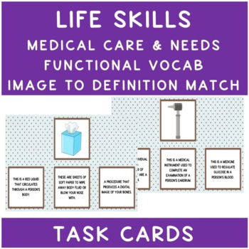 Preview of Health & Wellness Functional Vocab Medical Image to Definition Match Task Cards