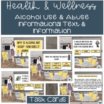 Preview of Health & Wellness Substance Use & Abuse- Alcohol Informational Task Cards