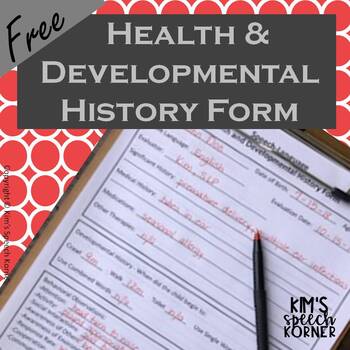 Preview of Health and Developmental History Form | Free Speech Therapy Resources