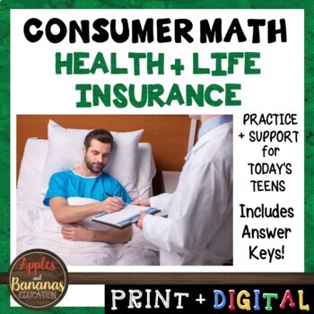 Preview of Health and Life Insurance - Consumer Math (Notes, Activities, Quiz, Project)