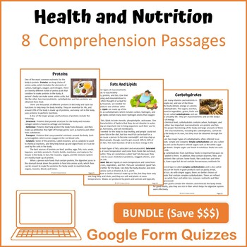 Preview of Health and Nutrition Bundle Reading Comprehension - Google Form Quiz