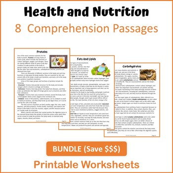 Preview of Health and Nutrition Bundle Reading Comprehension - Printable Worksheets