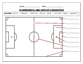 Preview of Health and P.E Worksheet: Label Parts Of A Soccer Pitch