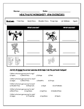 Preview of Health and P.E Worksheet: Label The Gym Exercises