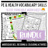 Health and PE Vocabulary Worksheets Grades 1 - 4