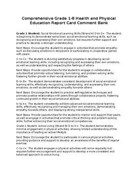 Preview of Health and Physical Education Report Card Comment Bank (Gr.1-8) 2023