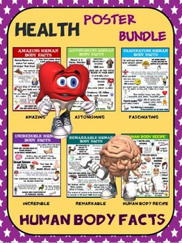 Preview of Health and Science Poster Bundle: Human Body Facts- 6 Contemporary Posters