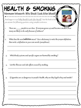 Health and Smoking - Reading Comprehension Worksheet by England Designs