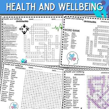 Preview of Health and Wellbeing Fun Puzzles , Word Search And Crosswords