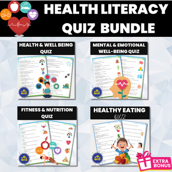 Preview of Health and Wellbeing Quiz Bundle | Social Emotional and Mental Wellbeing Quiz