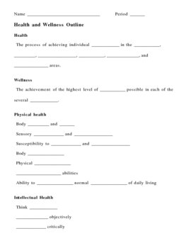Preview of Health and Wellness Notes Outline Lesson Plan