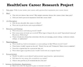 Preview of Healthcare Career Research Project: Instructions/ Rubric/ Example