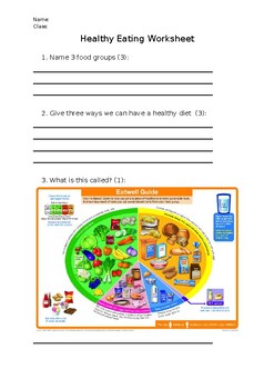 Healthy Diet printable worksheet/assessment by Mrs Eyres Learning Resources