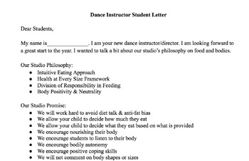 Preview of Healthy Eating & Body Image Letters (Coach/Teacher)