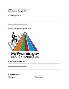 Preview of Healthy Eating: Food Pyramid and Serving Sizes Guided Notes